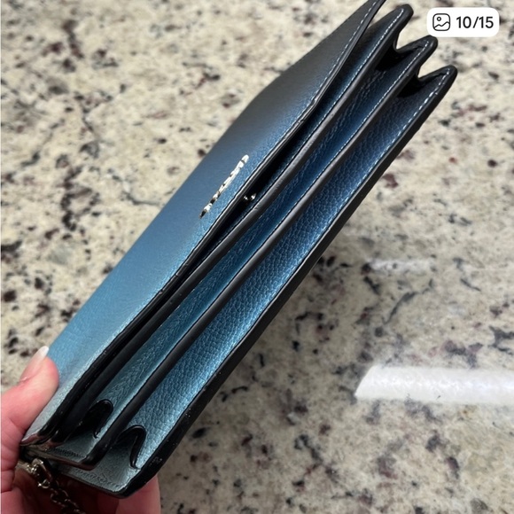 Coach Ombré Blue Pebbled Leather foldover Crossbody Bag EUC - Picture 6 of 9